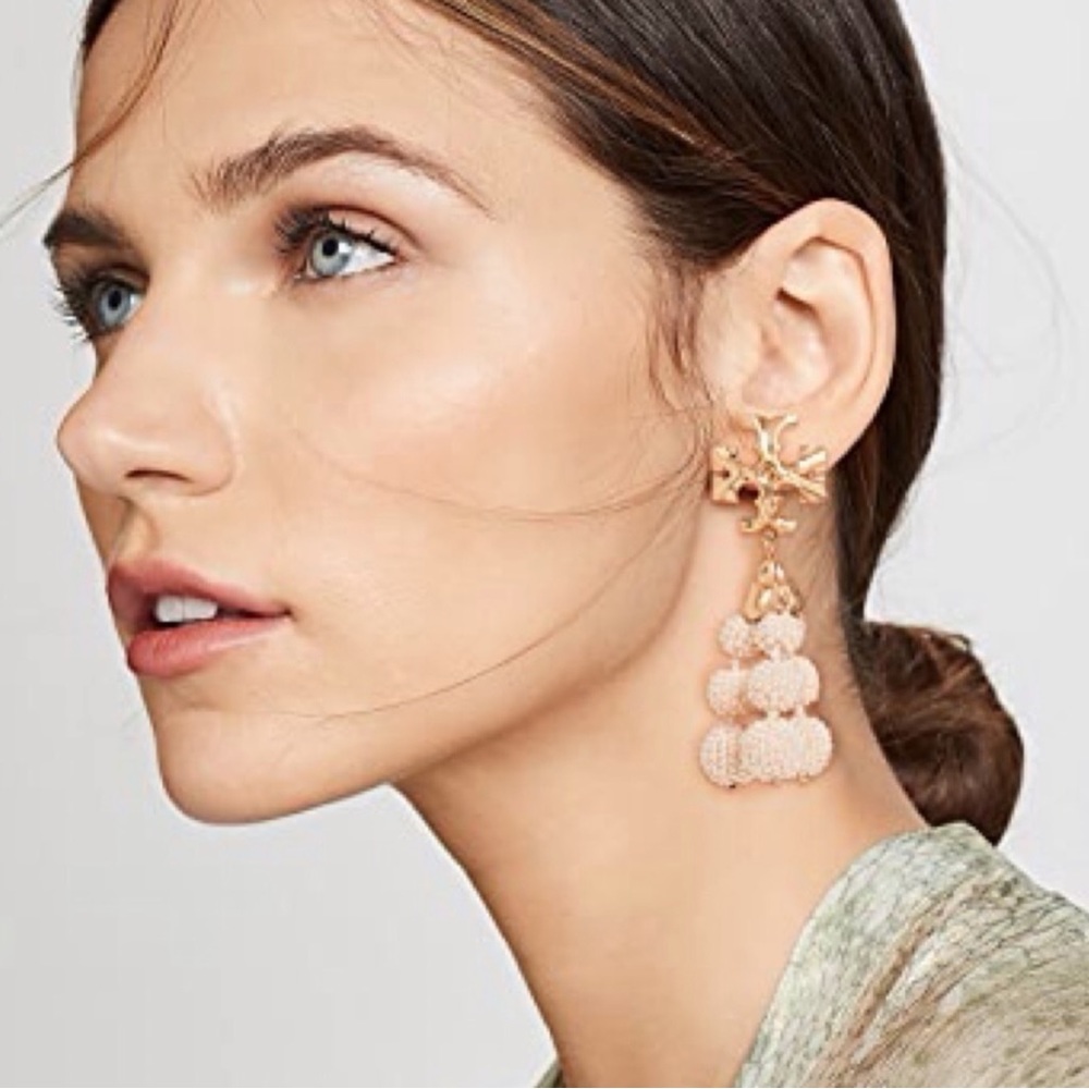 TORY BURCH • Roxanne Beaded Tassel Runway Logo Earrings